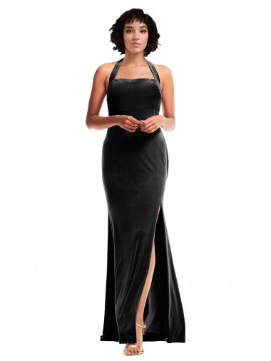 Best Empire Waist Formal Stretch Velvet Bridesmaid Dress / Prom Dress with Halter Strap Sydney
