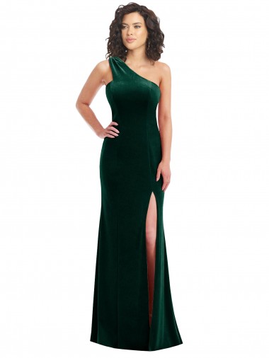 Best One Shoulder Velvet Trumpet Bridesmaid Dress / Prom Dress with Front Slit Sydney