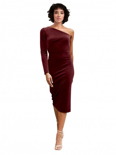 Best One Shoulder Fitted Short Midi Length Velvet Bridesmaid Dress / Prom Dress Sydney
