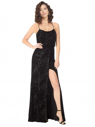 Best Floral Velvet Cowl Neck Bridesmaid Dress with Skirt Slit Sydney