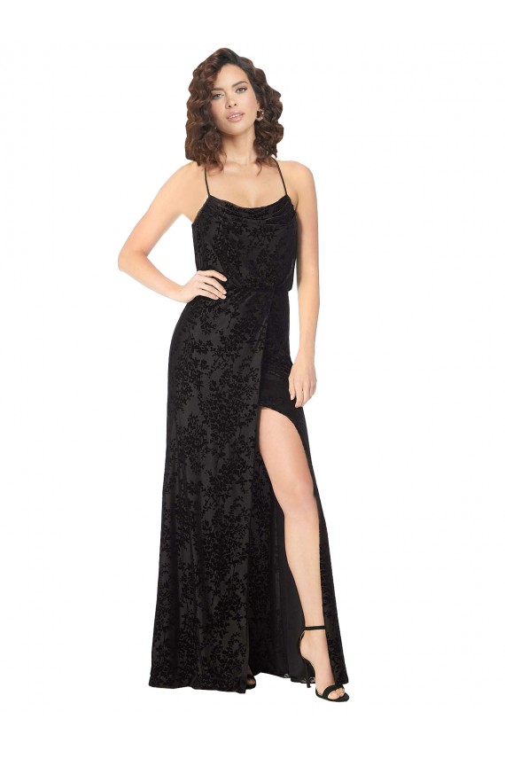 Best Floral Velvet Cowl Neck Bridesmaid Dress with Skirt Slit Sydney