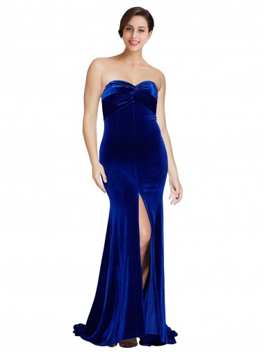 Best Strapless Ruched Formal Velvet Bridesmaid Dress / Prom Dress with Sweep Train and Front Slit Sydney