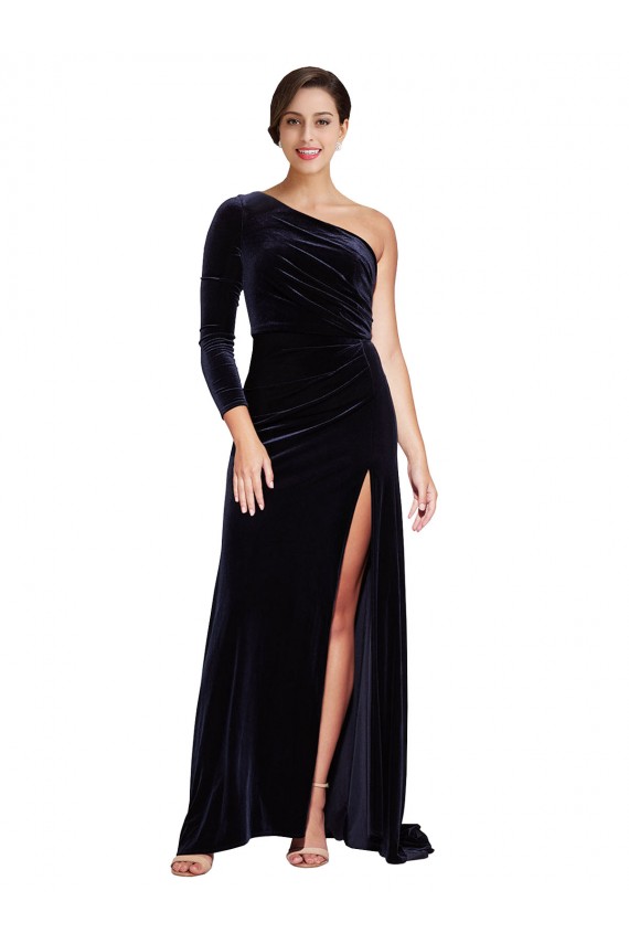 Best One Sleeve Long Formal Velvet Bridesmaid Dress / Prom Dress with Thigh High Split Sydney