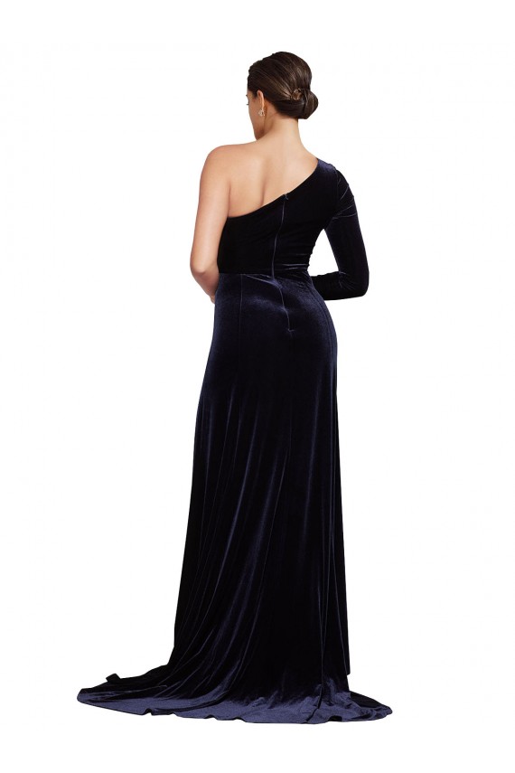 Best One Sleeve Long Formal Velvet Bridesmaid Dress / Prom Dress with Thigh High Split Sydney