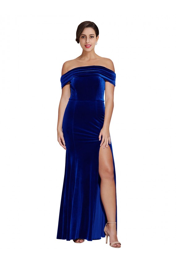 Best Full Length Long Formal Velvet Bridesmaid Dress / Prom Dress with Side Split Sydney