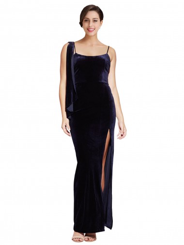 Best Long Formal Velvet Bridesmaid Dress / Prom Dress with Side Thigh Split and Shoulder Tie Sydney