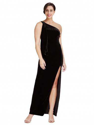 Best One Shoulder Long Formal Velvet Bridesmaid Dress / Prom Dress with Side Split and Shoulder Tie Sydney