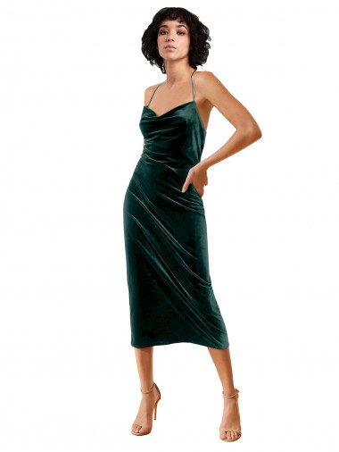 Best Midi Cocktail Length Sleek Cowl Neckline Short Formal Velvet Bridesmaid Dress / Prom Dress Sydney
