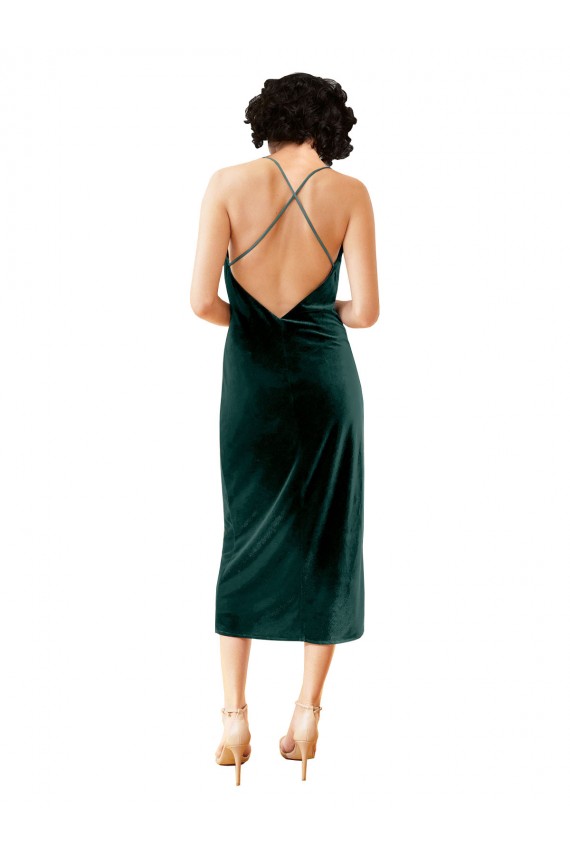 Best Midi Cocktail Length Sleek Cowl Neckline Short Formal Velvet Bridesmaid Dress / Prom Dress Sydney