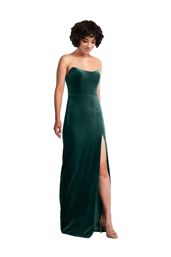 Best Scooped Strapless Long Formal Velvet Bridesmaid Dress / Prom Dress with Daring Side Slit Sydney